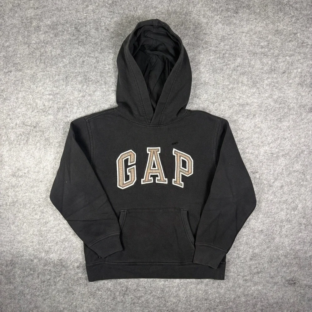 Gap Kids Arch Logo Hoodie Faded Black Embroidered Pullover Sweatshirt XXL 13YRS